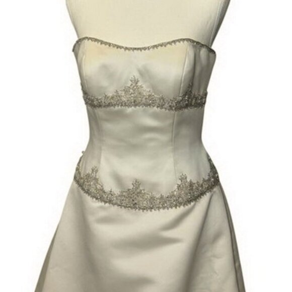Herawhite Ivory Crystal Silver Embroidered Strapless Wedding Gown - Picture 5 of 8